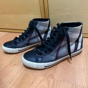 Burberry Black and White Plaid High-Top Sneakers 36 or 6
